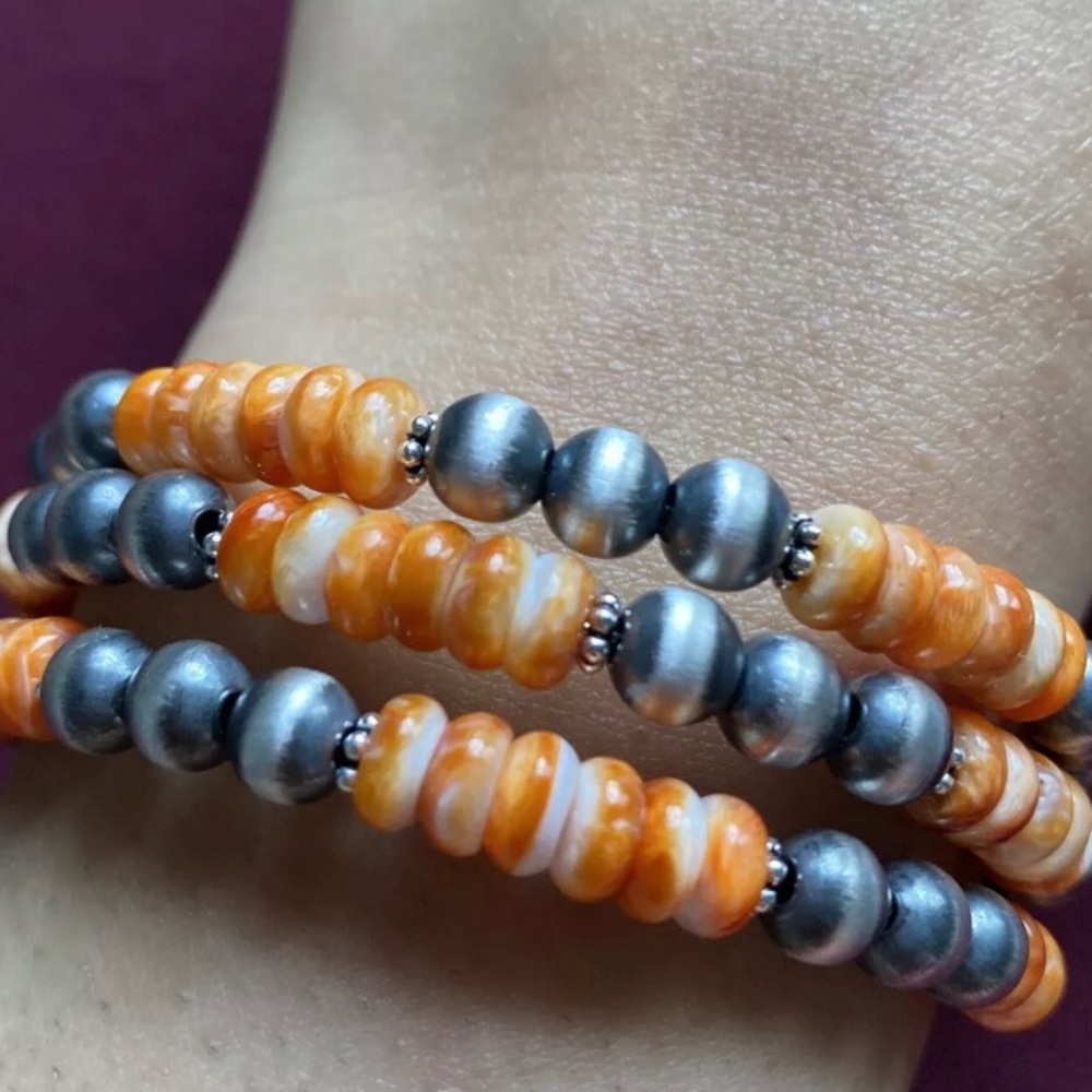 Sterling Silver Spiny Oyster Bead Bracelet